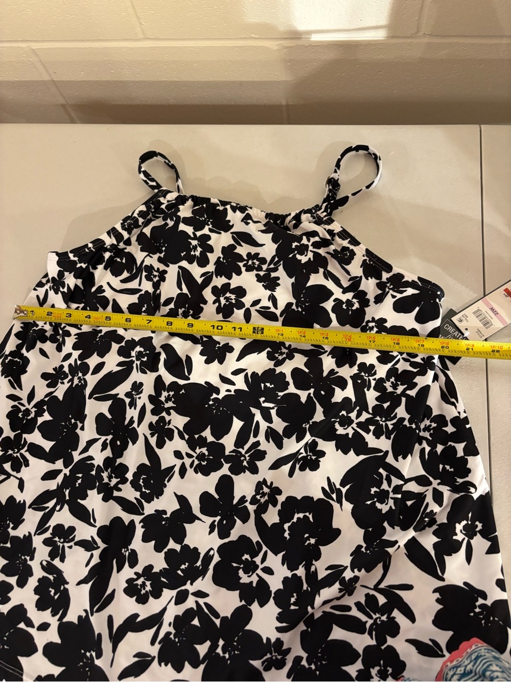 Black & White Floral Halter Tank Bathing Suit Top - Picture 7 of 8
